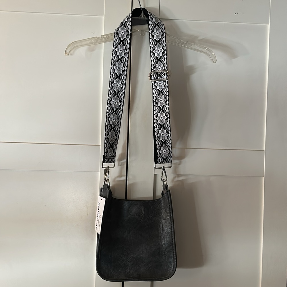 NWT Ah-Dorned Grey Crossbody Bag with Patterned Strap